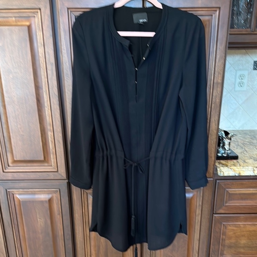 Evan Picone Black Long-Sleeve Drawstring Tunic Dress